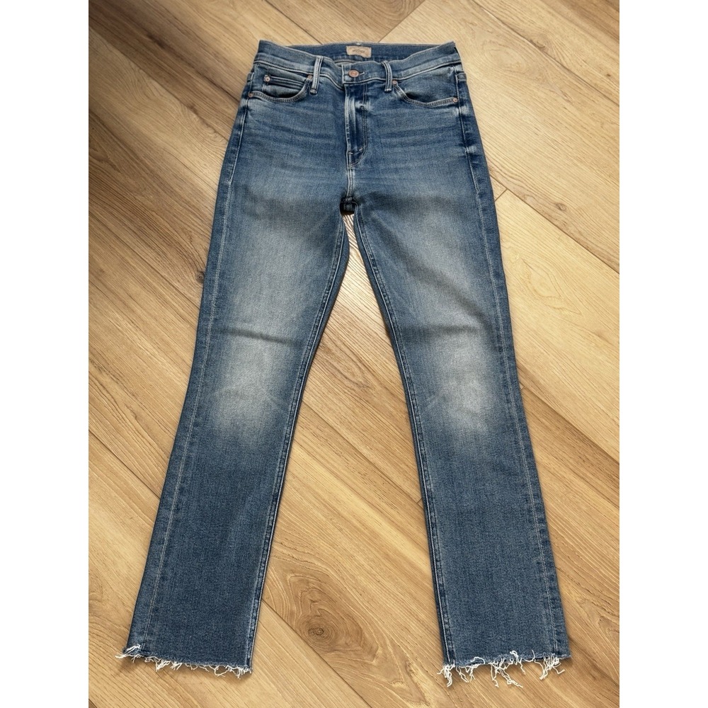 Mother The Mid Rise Dazzler Ankle Fray Stretch Jeans Riding The Cliffside Sz. 25